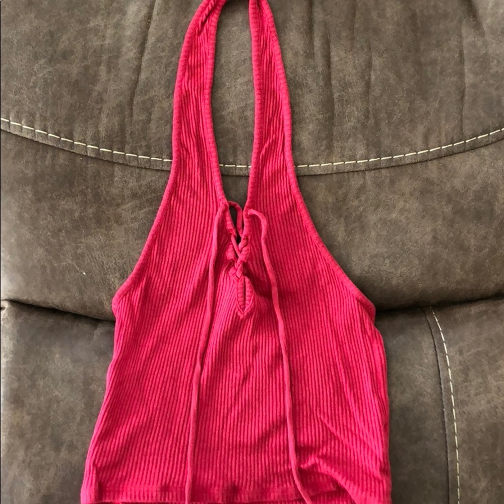 Project social red lace up crop top